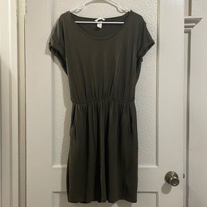 Olive H&M Basics Knit Dress with Cuffed Sleeves